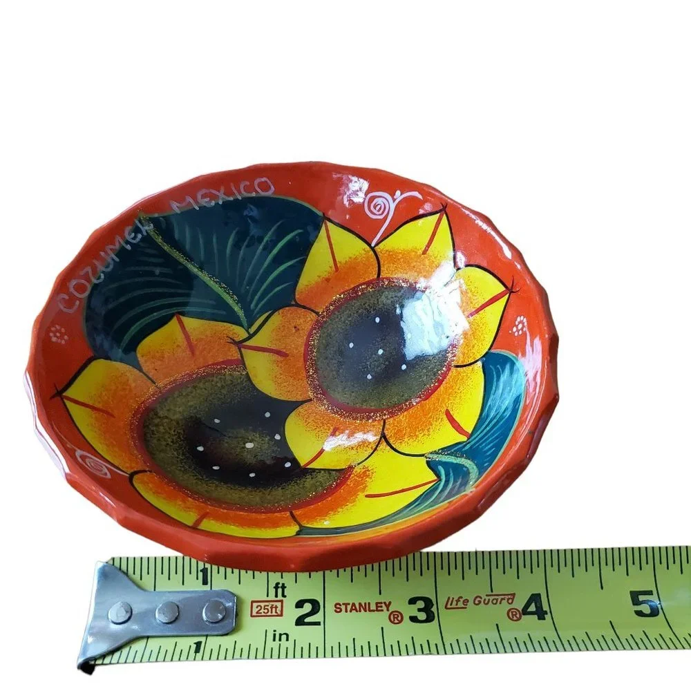 Cozumel Mexico Floral‎ Vibrant Colored Homemade Salsa Dish Trinket Bow